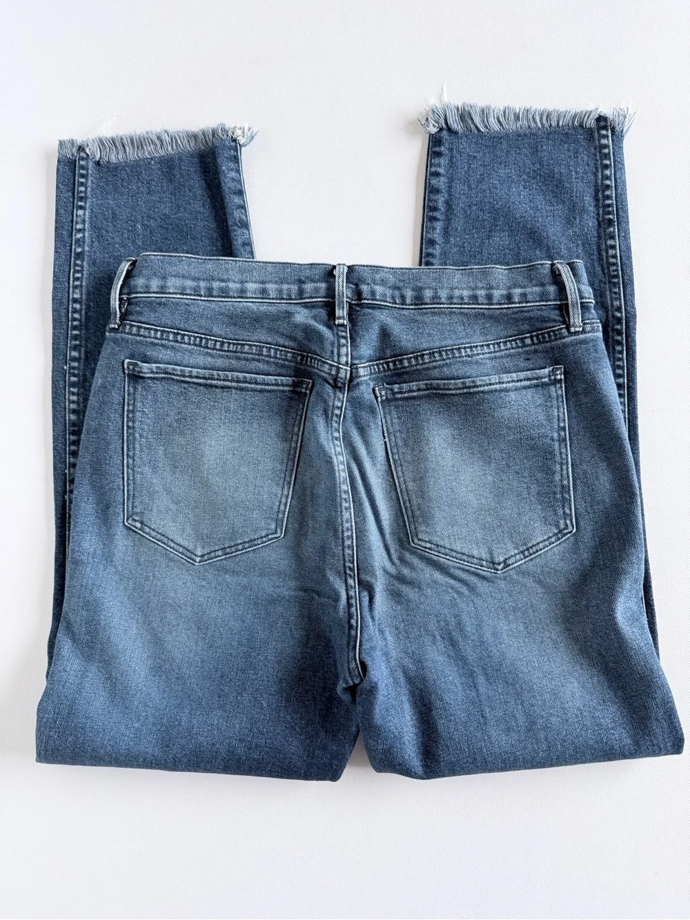 3x1 NYC Raw Hem Straight Leg Jeans 29 Mid Rise Stretch Blue Denim Frayed Hem